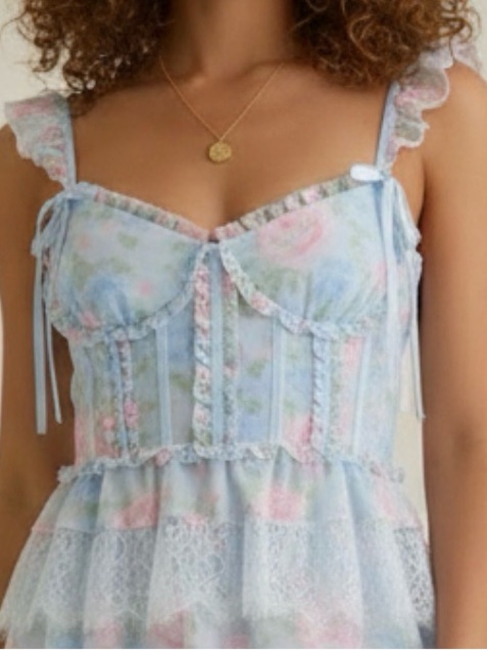altar'd state - Light Blue Floral Lace Tiered Maxi Dress - Women - Picture 3 of 11